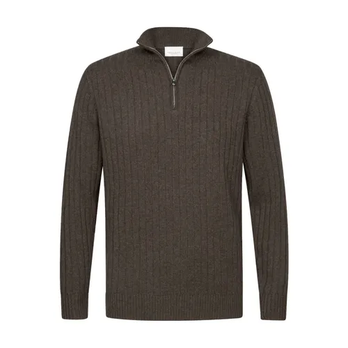 Half Zip Brown Pullover Sweater - Profuomo - Modalova