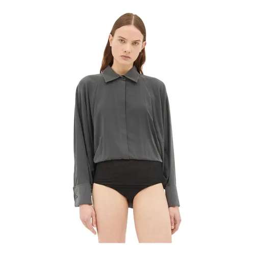 Silk Bodysuit Shirt with Shoulder Pads - Max Mara - Modalova