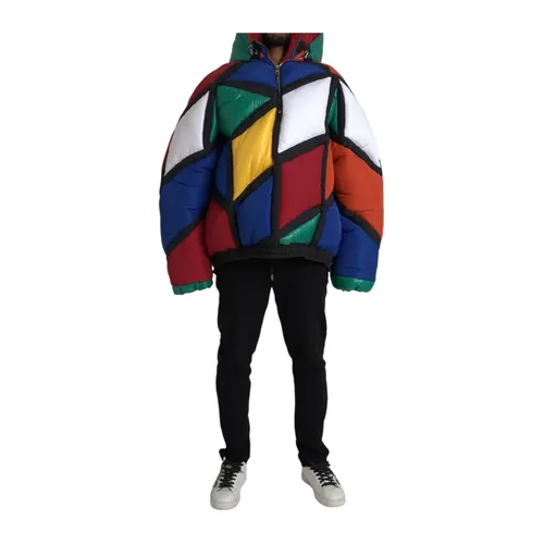 Geometric Patchwork Puffer Jacket - Dolce & Gabbana - Modalova
