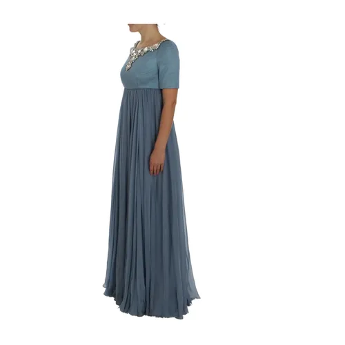 Blue Silk Crystal Sheath Gown - Dolce & Gabbana - Modalova
