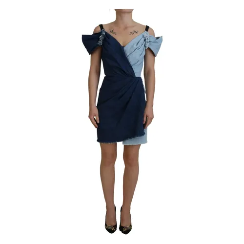 Gorgeous Two Tone Blue Denim Mini Dress - Dolce & Gabbana - Modalova