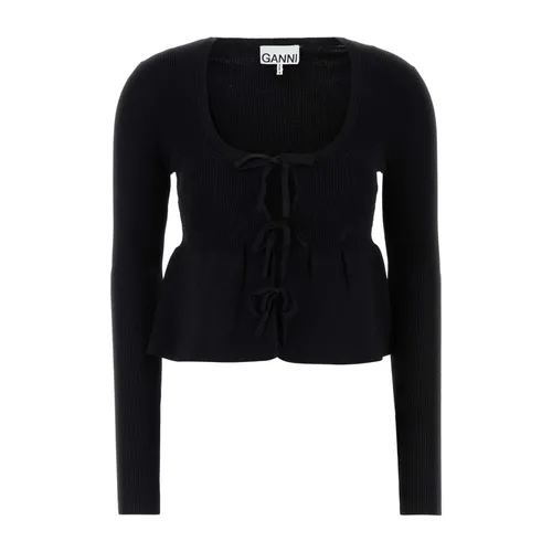 Stretch Viscose Blend Black Cardigan - Ganni - Modalova