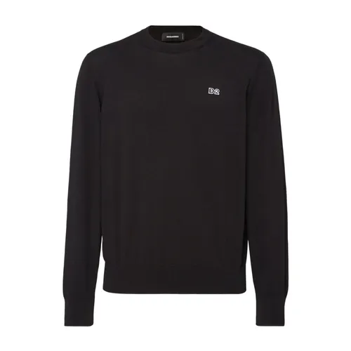 Black Wool Sweater with Logo Patch - Dsquared2 - Modalova