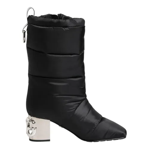 Black Logo Heel Mid Calf Boots - Dolce & Gabbana - Modalova