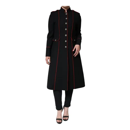 Black Wool Silk Trench Coat Jacket - Dolce & Gabbana - Modalova