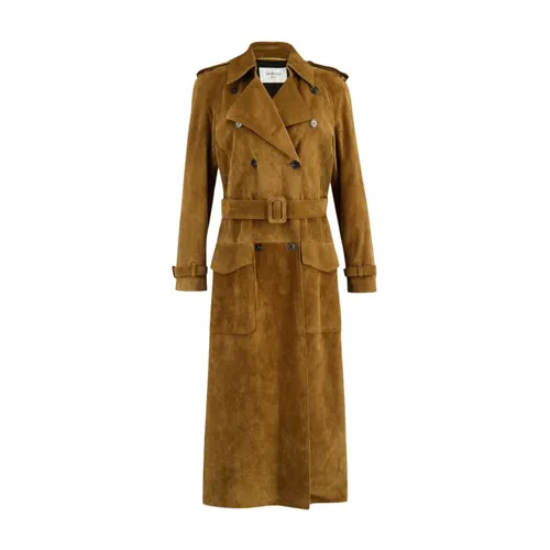 Suede Double-Breasted Trench Coat - Saint Laurent - Modalova