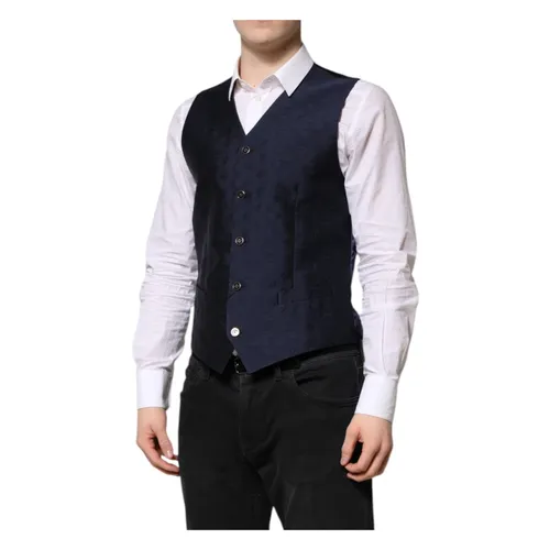 Dark Blue Logo Wool Formal Waistcoat - Dolce & Gabbana - Modalova