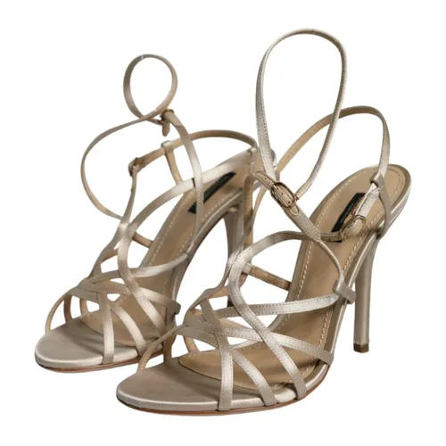 Beige Ankle Strap Stiletto Heels Sandals - Dolce & Gabbana - Modalova