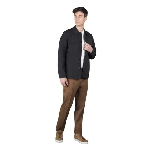 Navy Overshirt with Technical Fabric - Moorer - Modalova