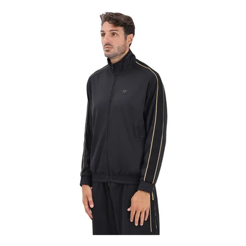 Black Zip Sweater Modern Style - Emporio Armani EA7 - Modalova