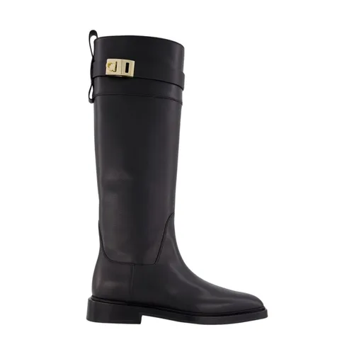 Botas de Cuero Negro con Hebilla - Ferragamo - Modalova
