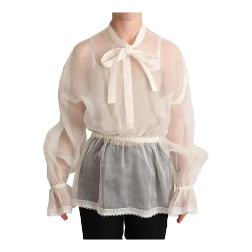 White Silk Ascot Collar Blouse - Dolce & Gabbana - Modalova