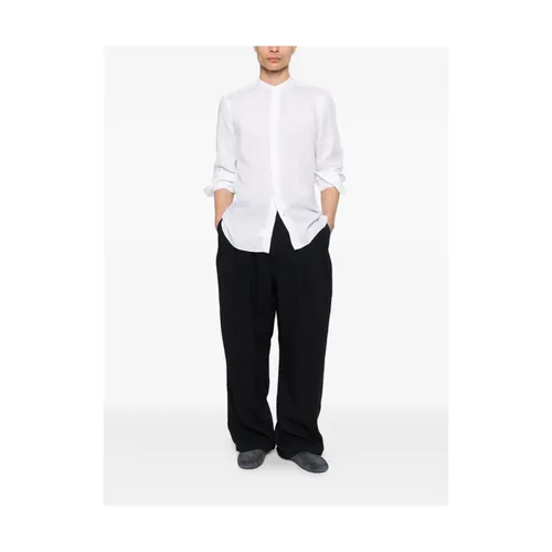 Band Collar Linen Shirt - Barba - Modalova