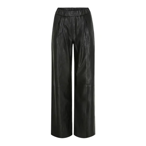Wide Black Leather Pants - Notyz - Modalova