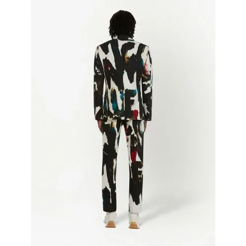 Watercolour Logo Print Cotton Blazer - Alexander McQueen - Modalova