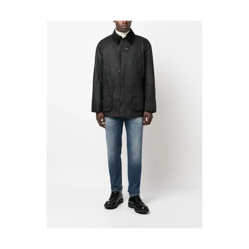 Black Wax Cotton Coat Corduroy Collar - Barbour - Modalova