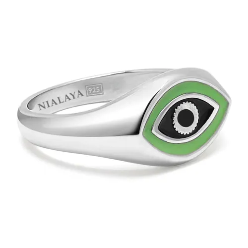 Men's Sterling Silver Evil Eye Signet Ring - Nialaya - Modalova