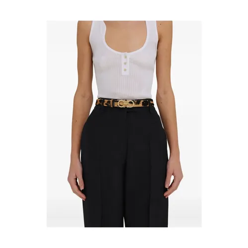 Beige Gancini Buckle Belt with Holes - Ferragamo - Modalova