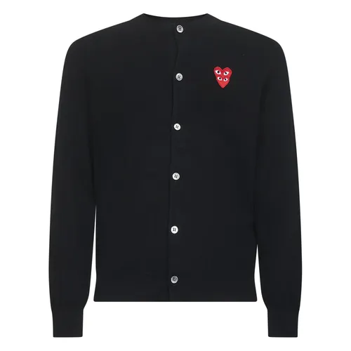 Black Wool Sweater with Red Hearts - Comme des Garçons Play - Modalova