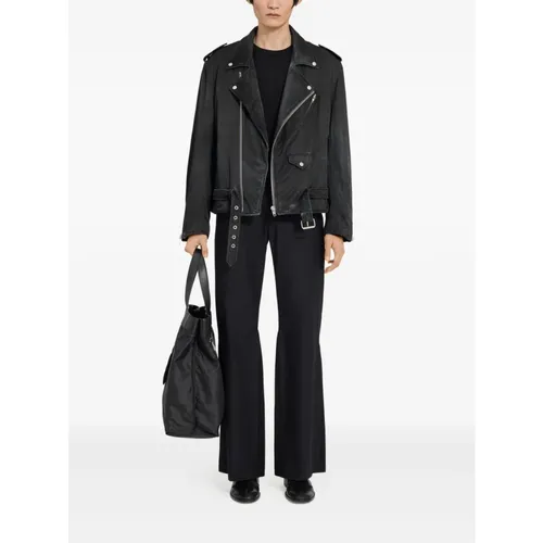 Black Zip Fastening Jacket with Belt - MM6 Maison Margiela - Modalova