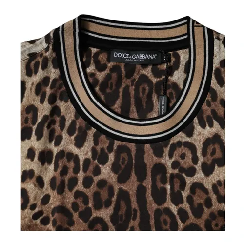Leopard Print Crew Neck T-shirt - Dolce & Gabbana - Modalova