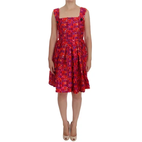 Pink Patterned A-line Above Knees Dress - Dolce & Gabbana - Modalova