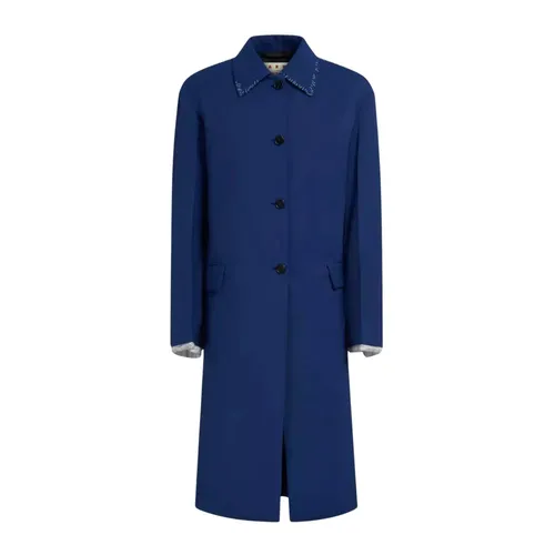 Blue Wool Coat with Decorative Stitching - Marni - Modalova