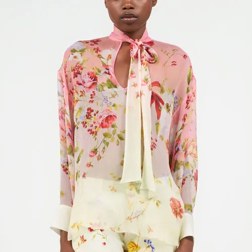 Chiffon Blouse with Miami Flowers Print - Roberto Cavalli - Modalova