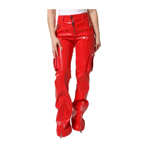 Glossy Polyester Cargo Boot Cut Pants - Dolce & Gabbana - Modalova