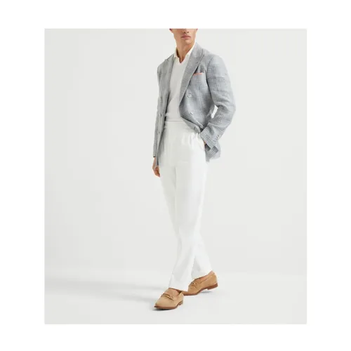 Grey Double-Breasted Jacket with Pockets - Brunello Cucinelli - Modalova