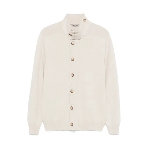 Beige Wool Knit Jacket - La Fileria - Modalova