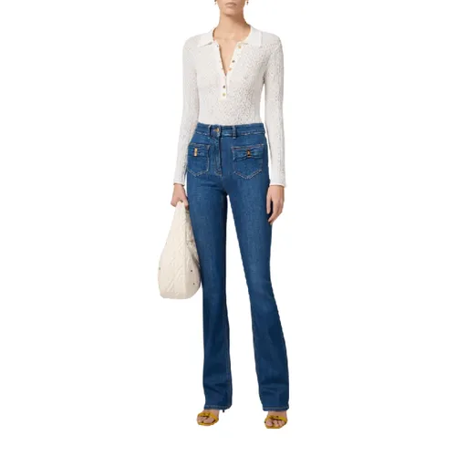 Flared Denim Pants with Bow Pockets - Elisabetta Franchi - Modalova