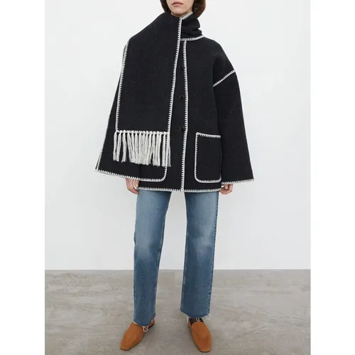 Embroidered Scarf Jacket Dark Grey - TotêMe - Modalova