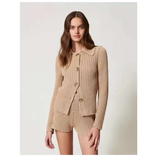 Ribbed Knit Jacket with Flared Collar - Twinset - Modalova