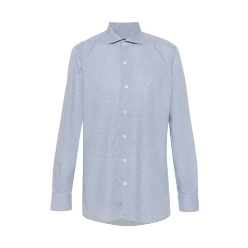 Geometric Print Cotton Shirt Blue/White - Barba - Modalova