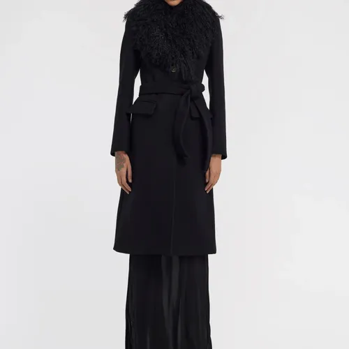 Wool Coat with Fur Collar - Roberto Cavalli - Modalova