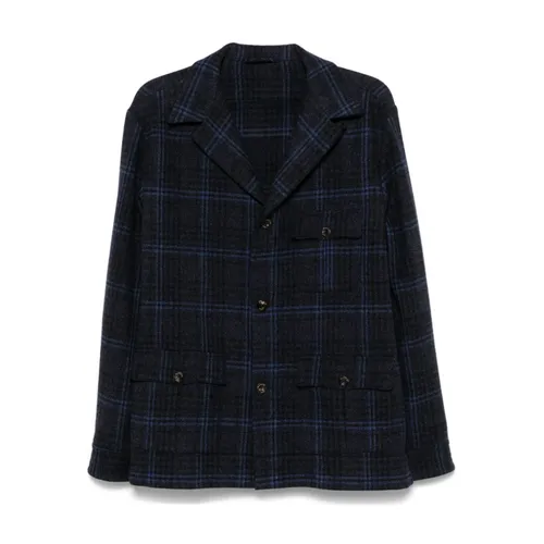 Black Check Pattern Wool Blend Jacket - Finamore - Modalova