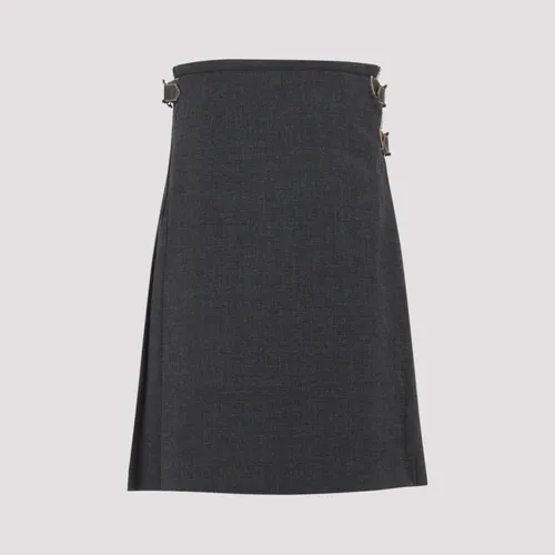 Grey Wool Pleated Midi Skirt - Prada - Modalova