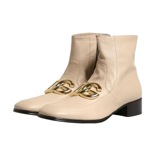 Leather Logo Plaque Ankle Boots - Dolce & Gabbana - Modalova