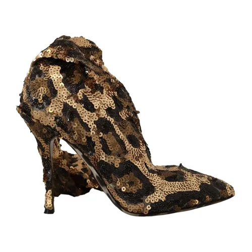 Leopard Sequins Heeled Boots - Dolce & Gabbana - Modalova