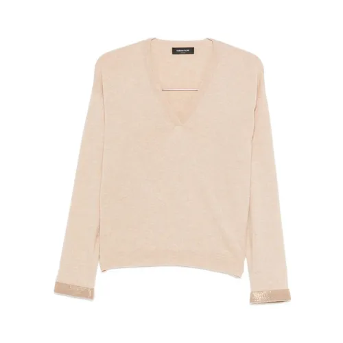 Beige V-Neck Sequin Sweater - Fabiana Filippi - Modalova