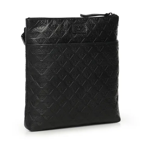 Flat Leather Shoulder Bag with Embossed Eagle - Emporio Armani - Modalova