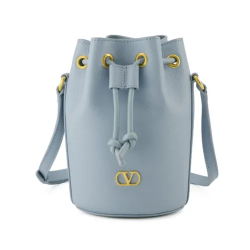 Blue Drawstring Bucket Bag with Logo - Valentino - Modalova