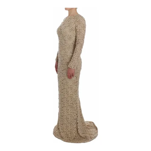 Beige Floral Lace Sheath Maxi Dress - Dolce & Gabbana - Modalova