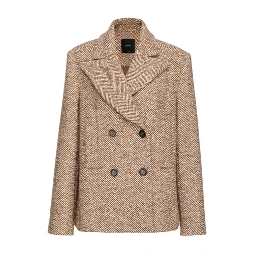Brown Double-Breasted Casual Coat - Pinko - Modalova