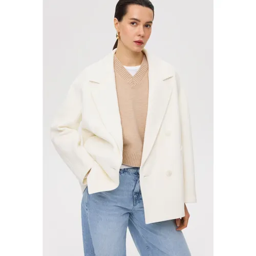 Short Double-Breasted White Coat with Wool - Estro - Modalova