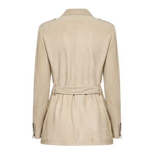 Buttoned Belted Lambskin Jacket - Tagliatore - Modalova