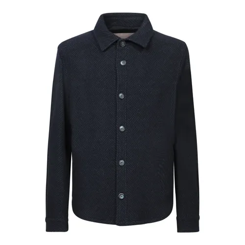 Blue Wool Herringbone Overshirt - Herno - Modalova