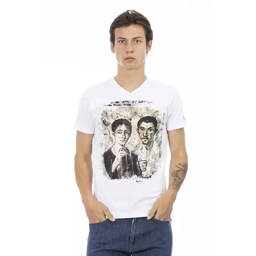 Elegant V-Neck Tee with Chic Print - Trussardi - Modalova