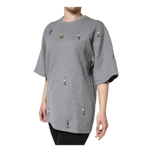 Grey Embellished Round Neck Tee - Dolce & Gabbana - Modalova